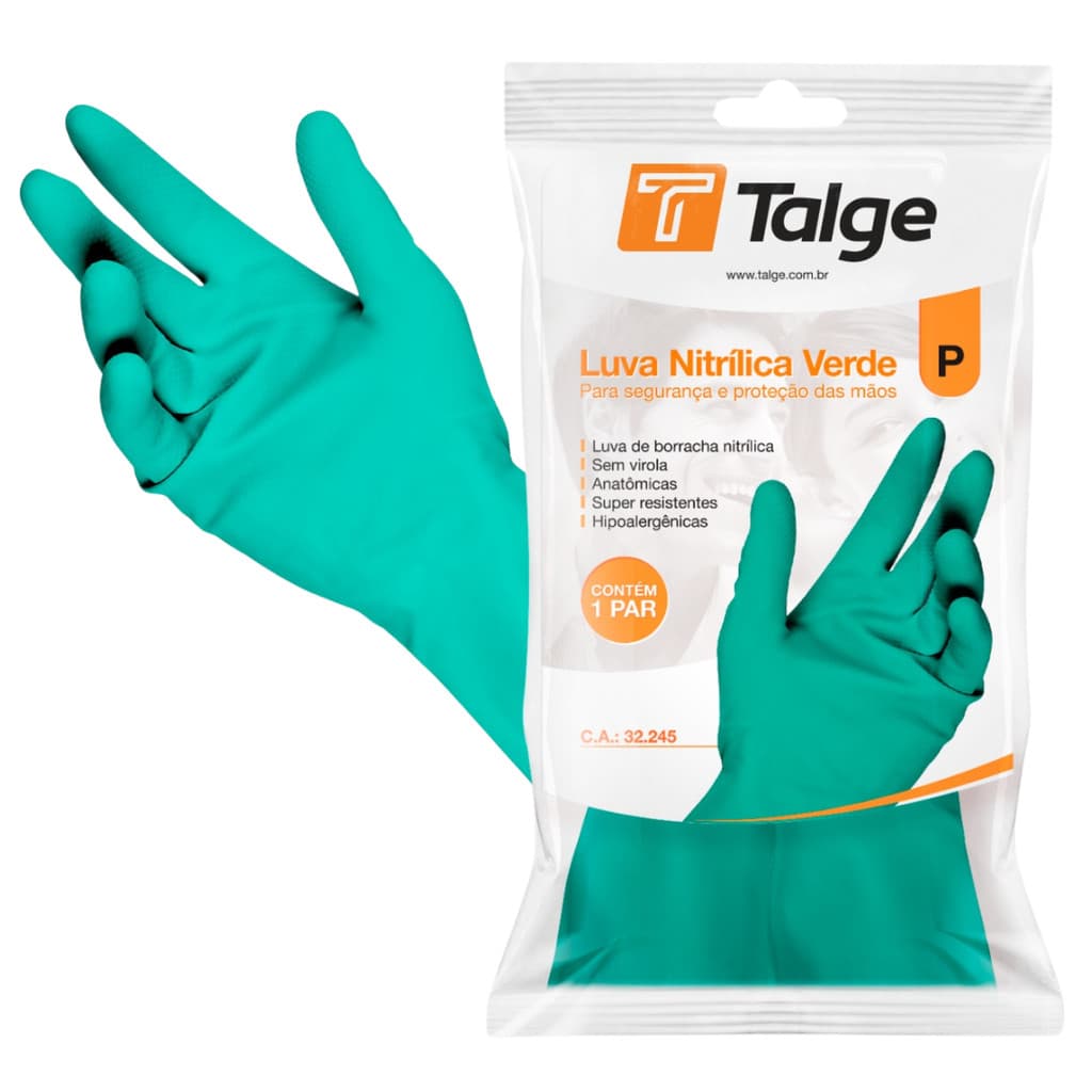 Par De Luvas Nitrílicas Verdes Antiderrapantes E Resistentes