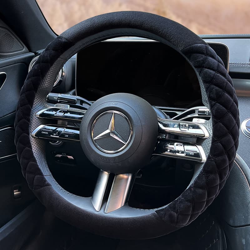 Capa de volante do carro inverno curto pelúcia quente antiderrapante resistente ao desgaste absorvente de suor respiráve