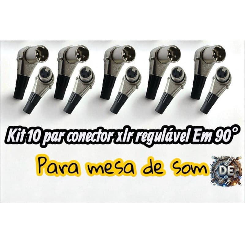 kit 10 Conector Plug XLR Canon Fêmeae e macho Em L Com 7 Posições De Montagem Tg