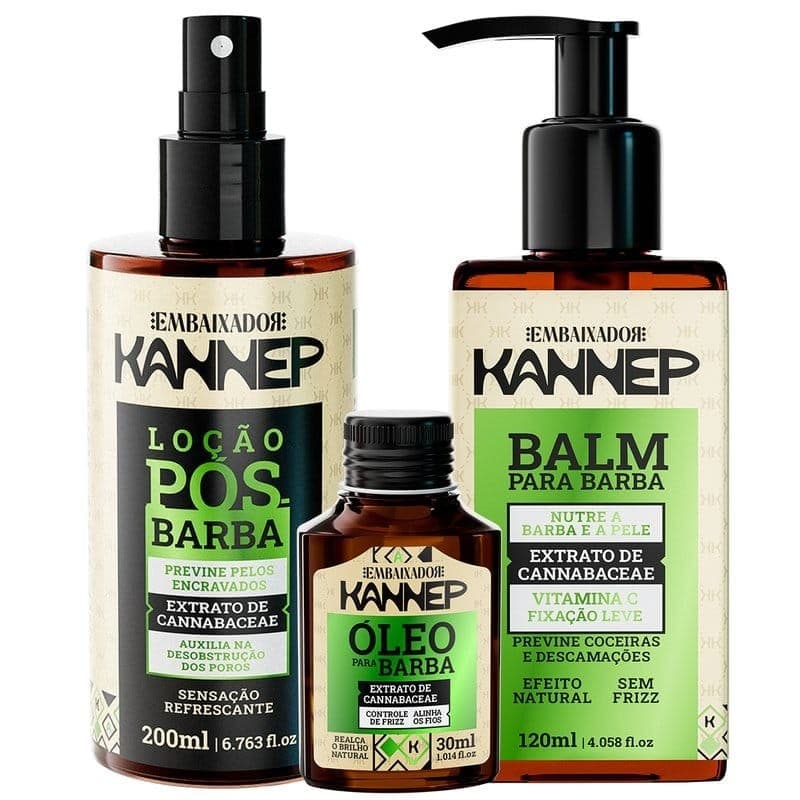 Kit Loção Pós Barba + Balm + Óleo p/ Barba Kannep Embaixador