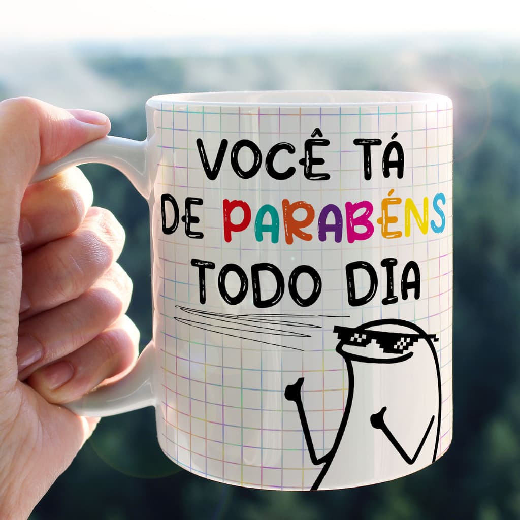 Caneca Personalizada Xicara Branca Grande Caneca de Porcelana Personalizada Flork Meme G150  Engraçado Memes Parabéns