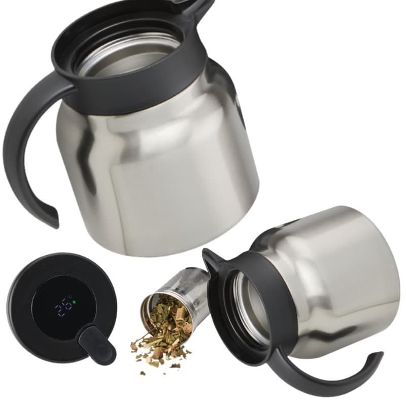 Chaleira Garrafa Térmica Inox 750ml Com Display LED Digital Para Infusão Chá Ervas Especiarias Frutas Flores Café