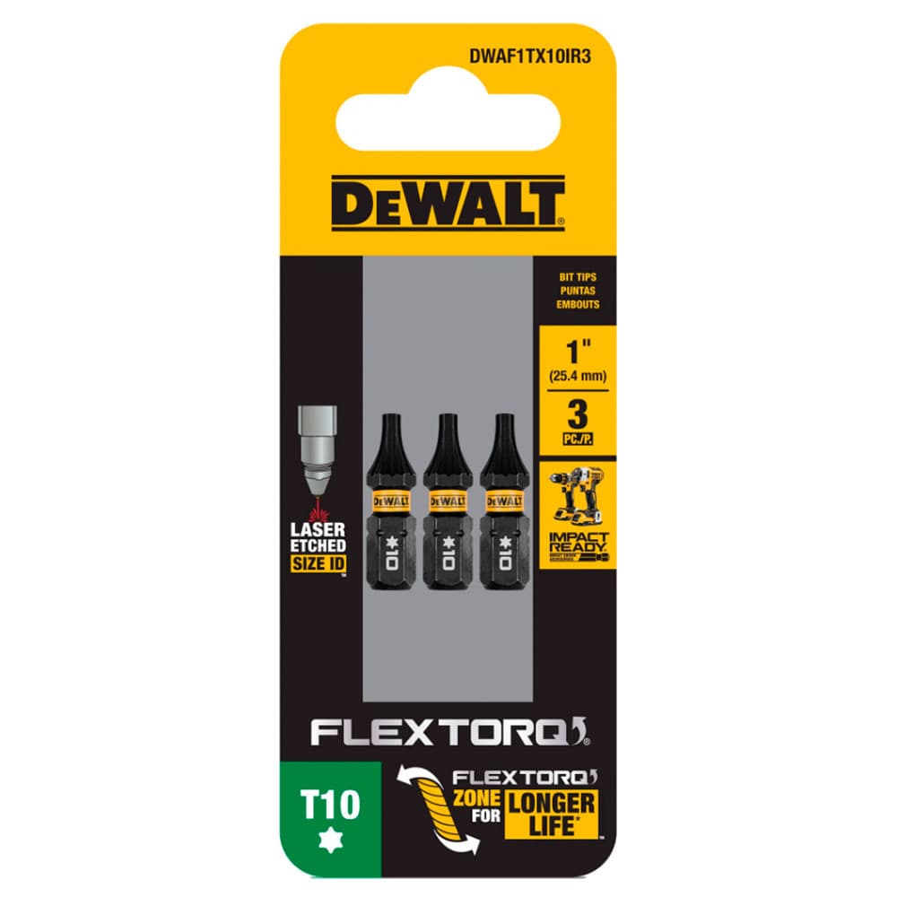 Kit com 3 Bits Torx de Impacto T10 x 25mm Flextorq Dewalt DWAF1TX10IR3