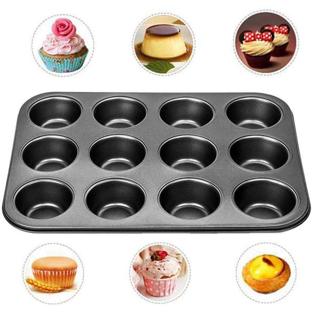 Forma para 12 Cupcakes Em Aço Carbono com antiaderente 35 x 26 x 3 Cm