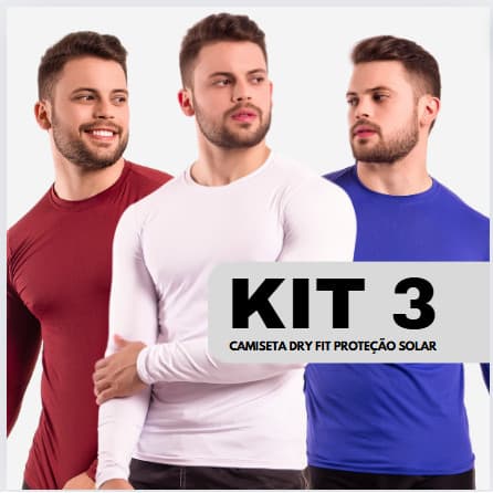 Kit 3 Camisas Proteção Solar Uv 50 Segunda Pele Dry Fit Camiseta Térmica Masculina Tecido Gelado P M G GG XGG