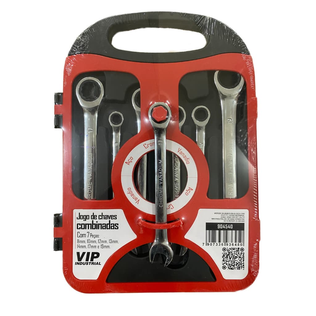 Kit Chave Combinada Catraca 7 Peças Em Aço Vanadium 08 A 19m