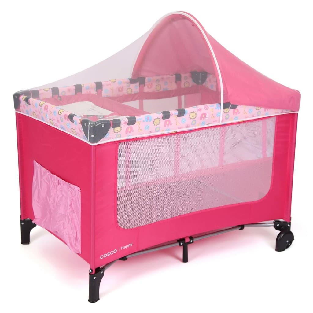 Berço Portátil Cosco kids Happy Com Mosquiteiro e Trocador 0-15kg Rosa