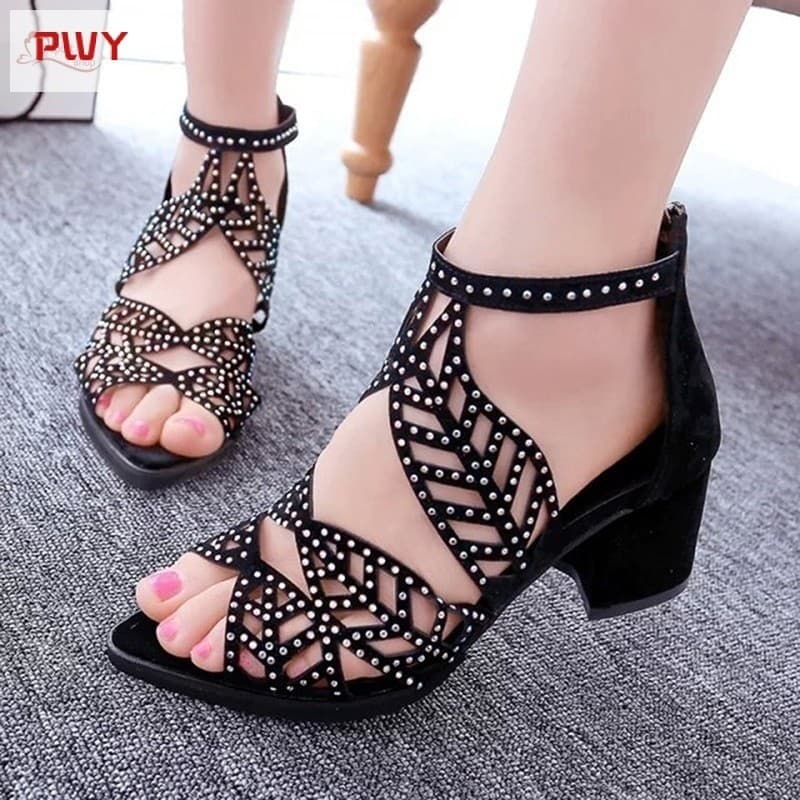 Novos PWY Roman Shoes Tilt Heel Sandálias Para As Mulheres