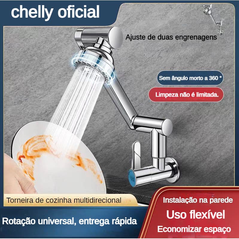 Torneira Gourmet Flexível Cozinha Parede Luxo Inox Aço e Parede aço Parede aço Bancada Monocomando Spray Flexível