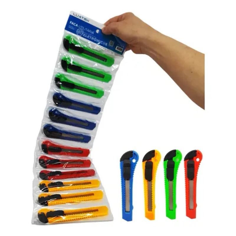 Kit 12 Estilete Colorido Multiuso Gadan
