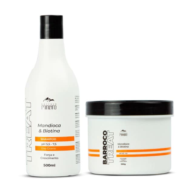Kit Barroco Treat Mandioca e Biotina Shampoo 500ml + Máscara 500g