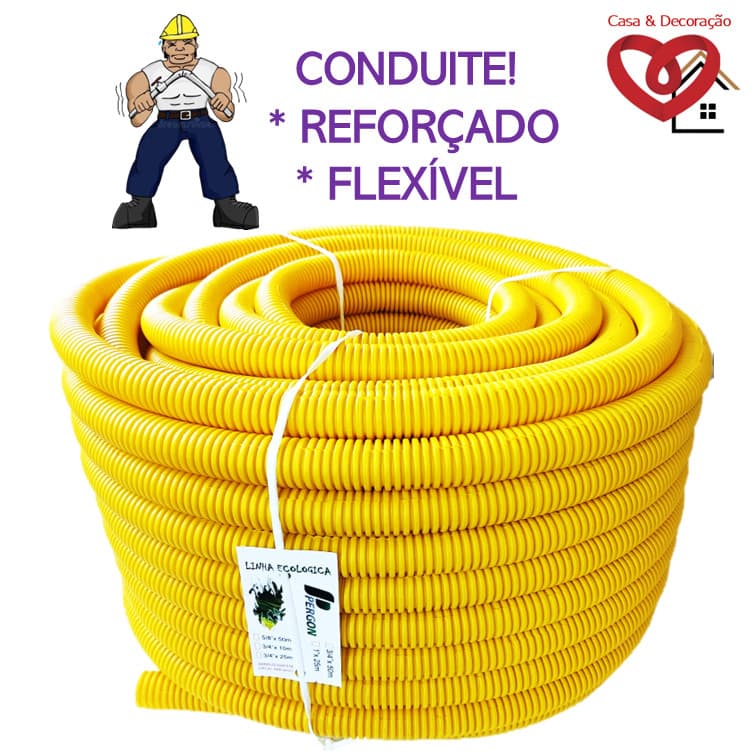 ELETRODUTO CORRUGADO "CONDUITE REFORÇADO" AMARELO 3/4" X 25 OU 50 Metros