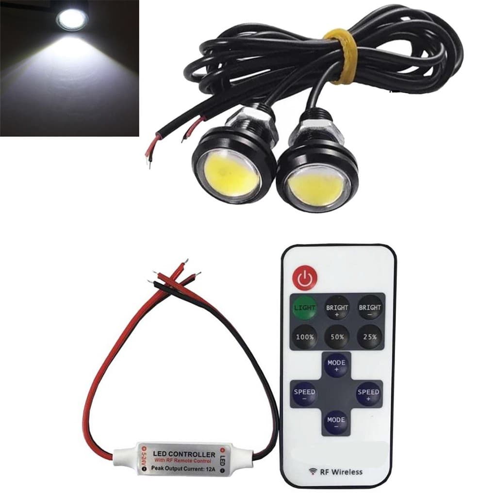 Led Olho De Aguia Gato 18mm 2pç Central Controle Para Carro