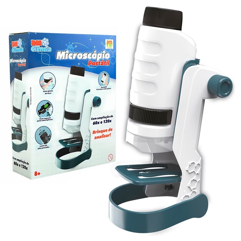 Brinquedo Microscópio Infantil Portátil Educativo Com Luz E Ajuste De Foco Suporte DM Ciência