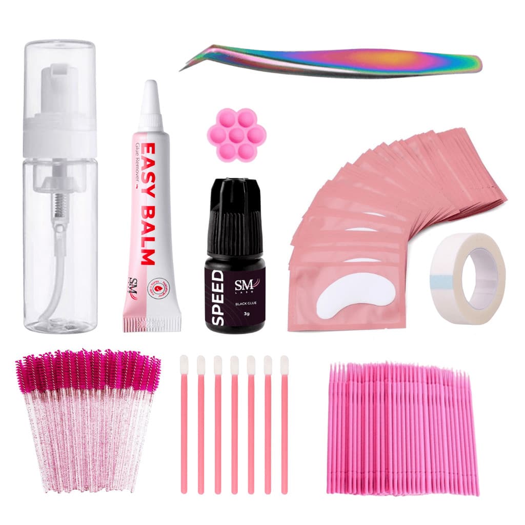 Kit Reposição Cílios Completo: Cola 0.3s, Cílios YY 0.07, Pinça 45°, Eye Patch, Acessórios
