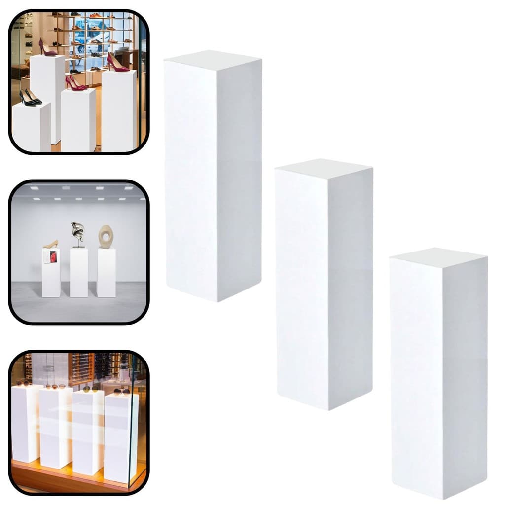 Kit 3 Cubos Expositores Vitrine MDF 60x20x20cm Branco