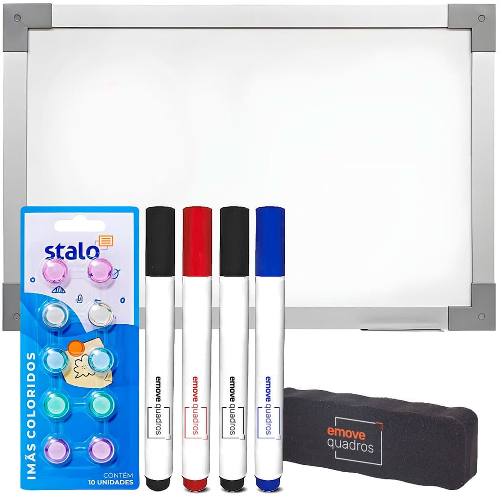 Lousa Branca 90x60 Magnética Quadro Branco Painel Fotos Soft Alumínio Kit Anotação + Imãs Coloridos