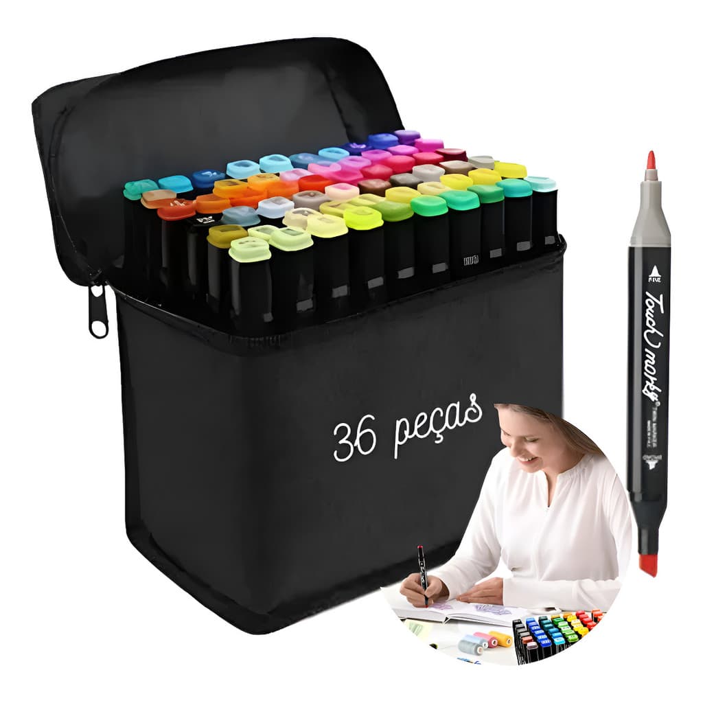 Canetinha Marcadores Profissional 36 Cores Permanente Grossa Touch