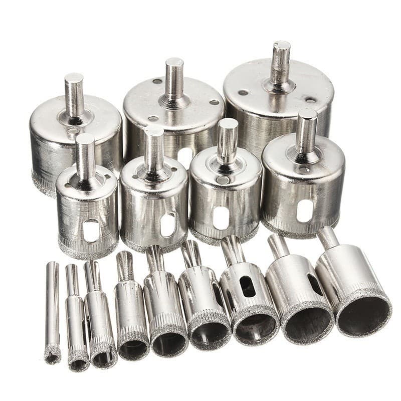 Kit Jogo 15/16 Brocas Serra Copo Diamantadas Para Vidros Mármore Cerâmica Piso Azulejos Porcelanatos De 6mm a 50mm
