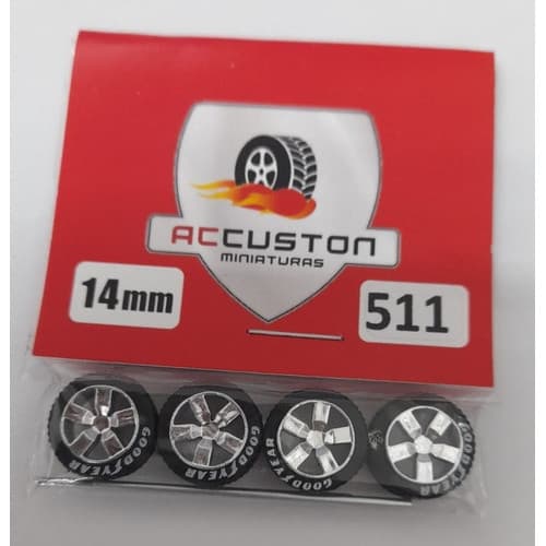Rodas com pneu de borracha Para Customização de Hot Wheels Matchbox e Miniaturas 1/64  Ac Custon  14 mm modelo 511