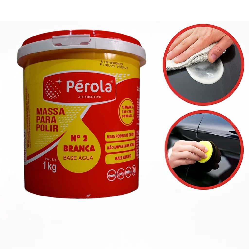 Massa Polir Pérola Nº2 Branca 1kg | Não Empasta, Base Água, Mais Brilho e Corte Efetivo ideal polimento profissional