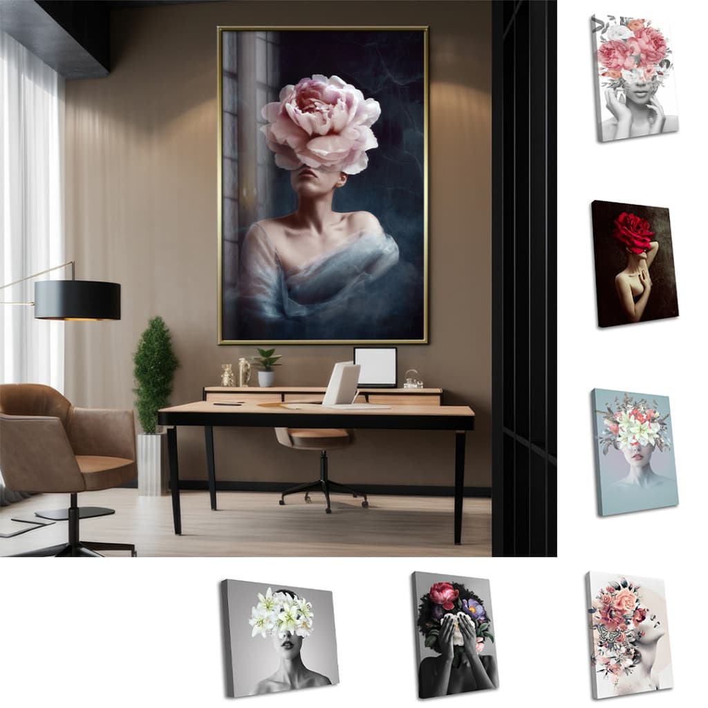 Quadro Decorativo GRANDE Alta Resolução Para Sala Quarto Escritório Quadro Coleção Mulheres Floridas