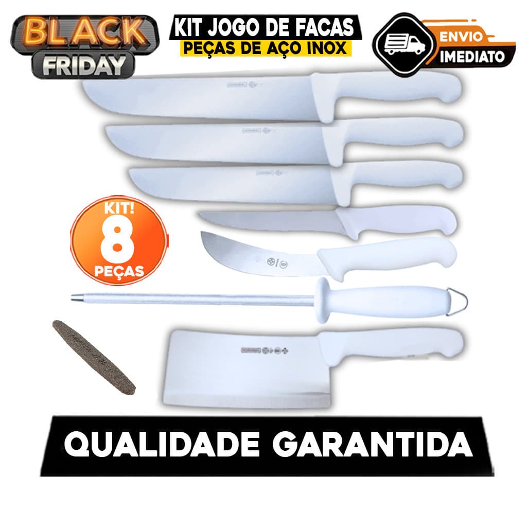 Jogo De Facas Profissional Desossa Tira Couro Chaira Cutelo Para Açougue Frigorífico Churrascaria Churrasco Restaurante