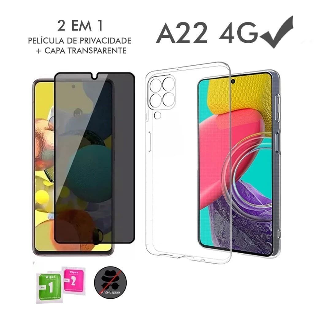 Capa Case Capinha Anti Queda Para Galaxy A22 4G + Película 3D Privacidade