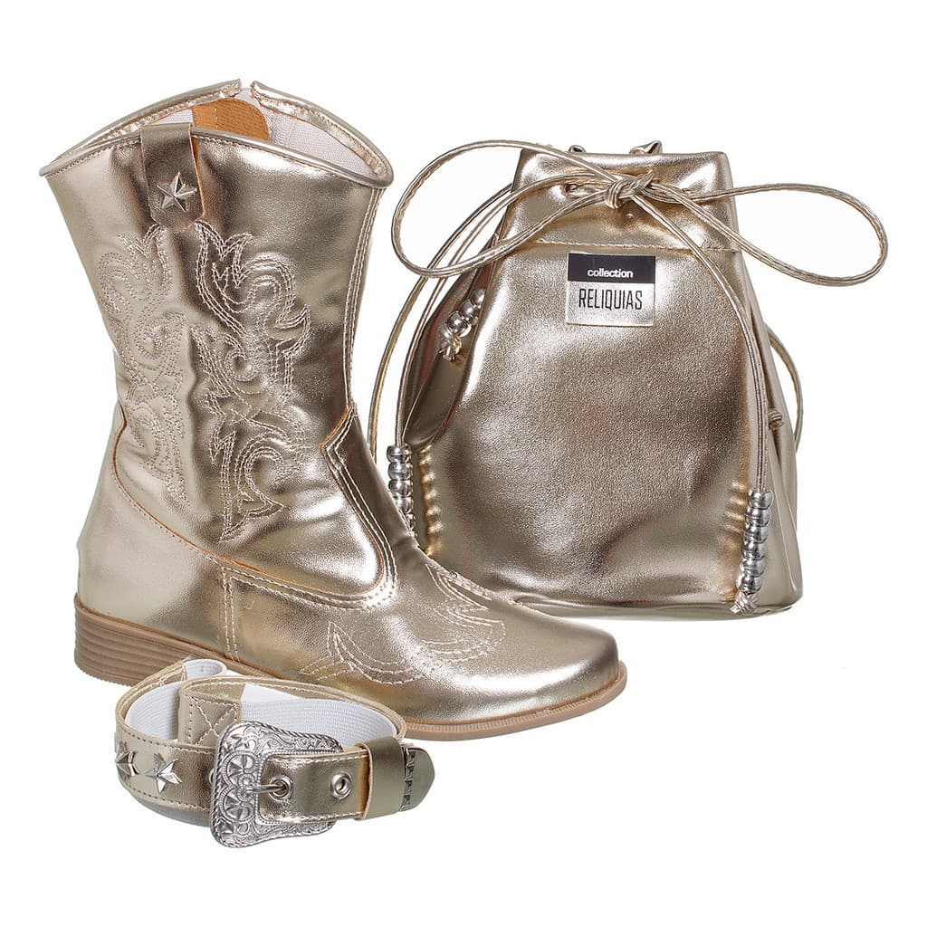 Kit Bota + Bolsa Metalizada Infantil Texana Menina Festa Promoção Confortável