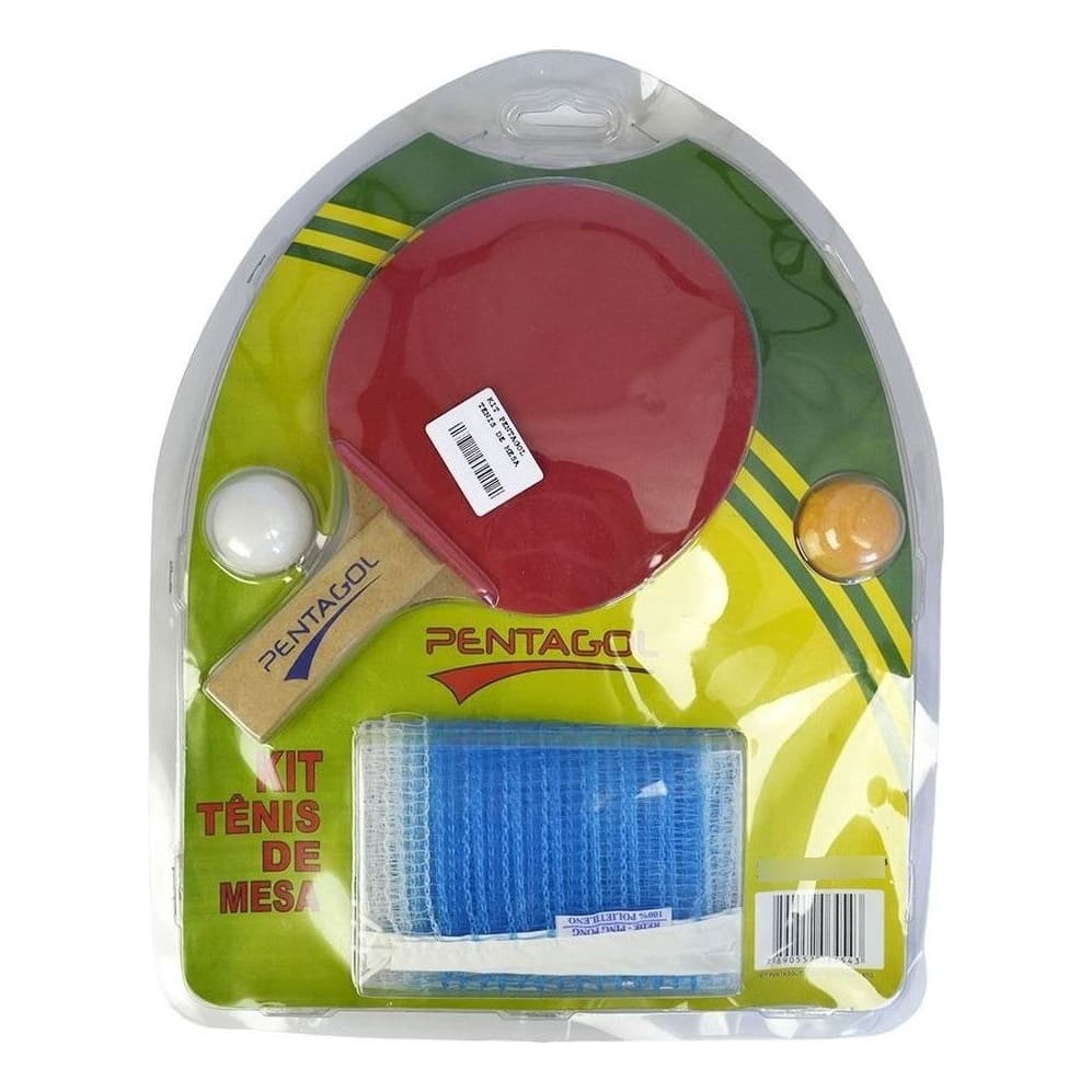 Kit 2 Raquetes Ping Pong + 1 Bola + Rede + Suporte Pentagol Cor Azul/vermelho