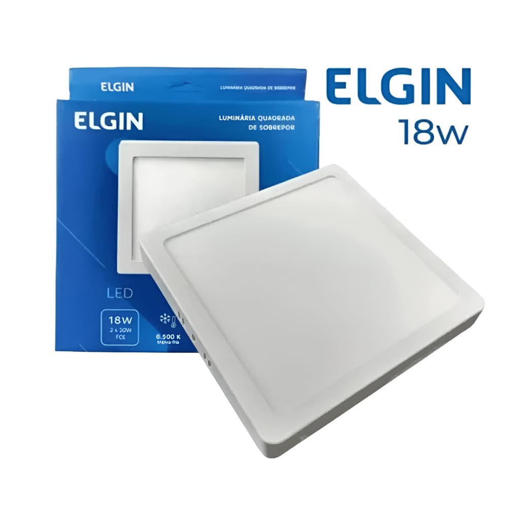 Luminária LED 18w 6500k Elgin Quadrada de Sobrepor Bivolt Luz Branca Fria