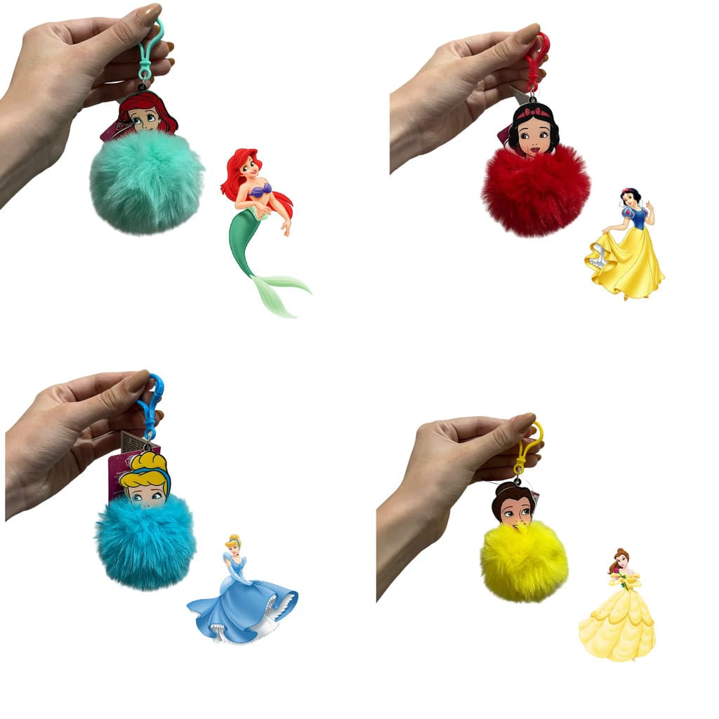 Chaveiro Princesa Disney Pompom Pelúcia Felpudo Acessório