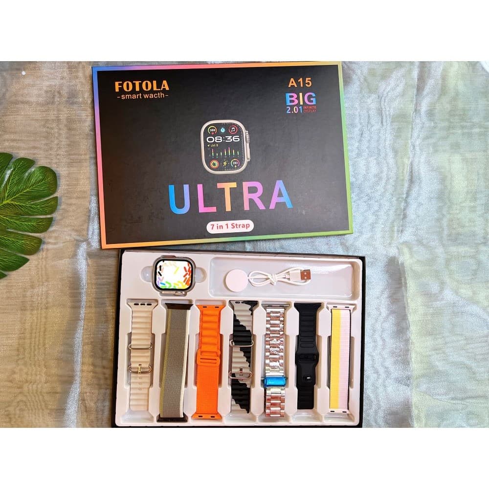 Relógio Inteligente Smartwatch A15 Ultra, com 7 Pulseiras  Fotola, Big Infinite Display 2.01, 49MM