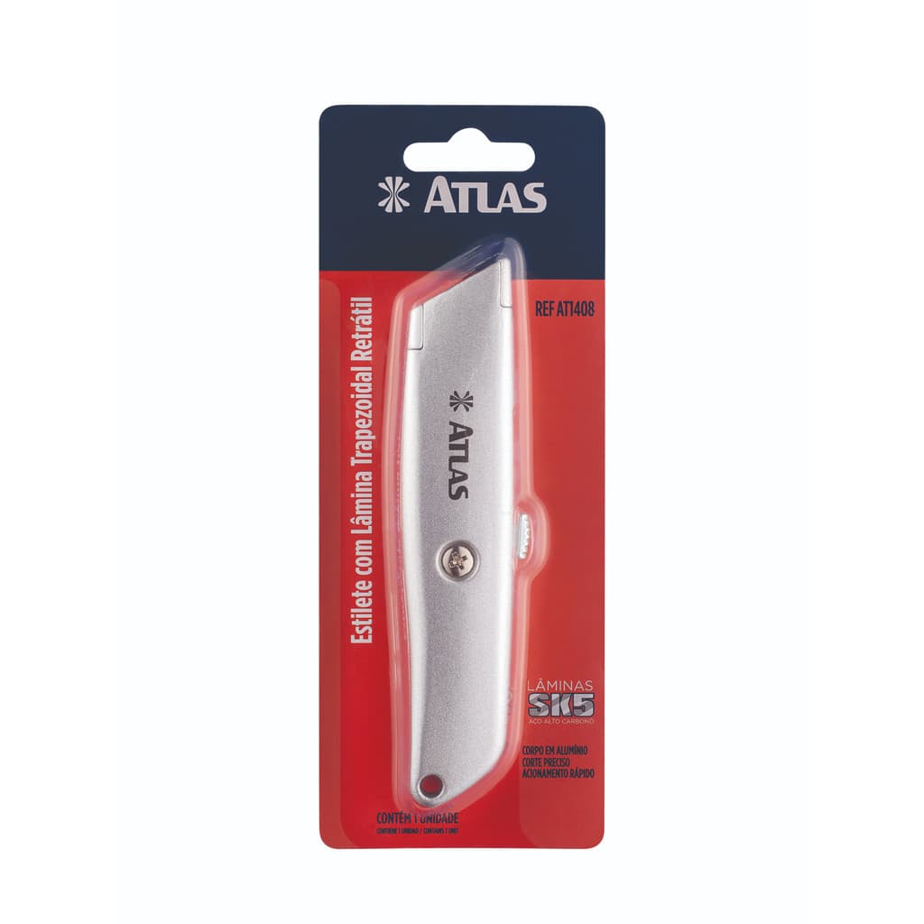 Estilete Trapezoidal Profissional Cabo Alumínio Lâmina Em Aço SK5 Com Alto Teor De Carbono AT1408 - Atlas
