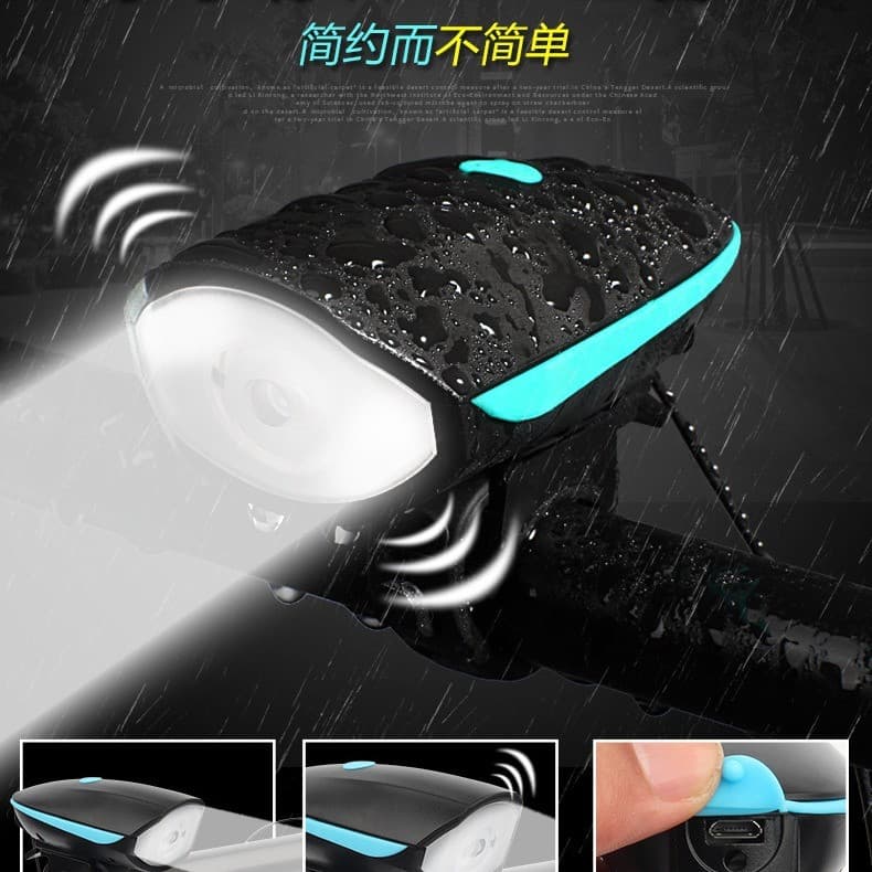 Lanterna Farol Led Bike C/ Buzina Bicicleta Recarregável Usb