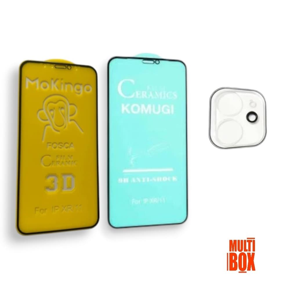 Kit 3UN: Película 3D Vidro Câmera Traseira + Película Cerâmica Lisa + Película Cerâmica Fosca Para IPHONE 11
