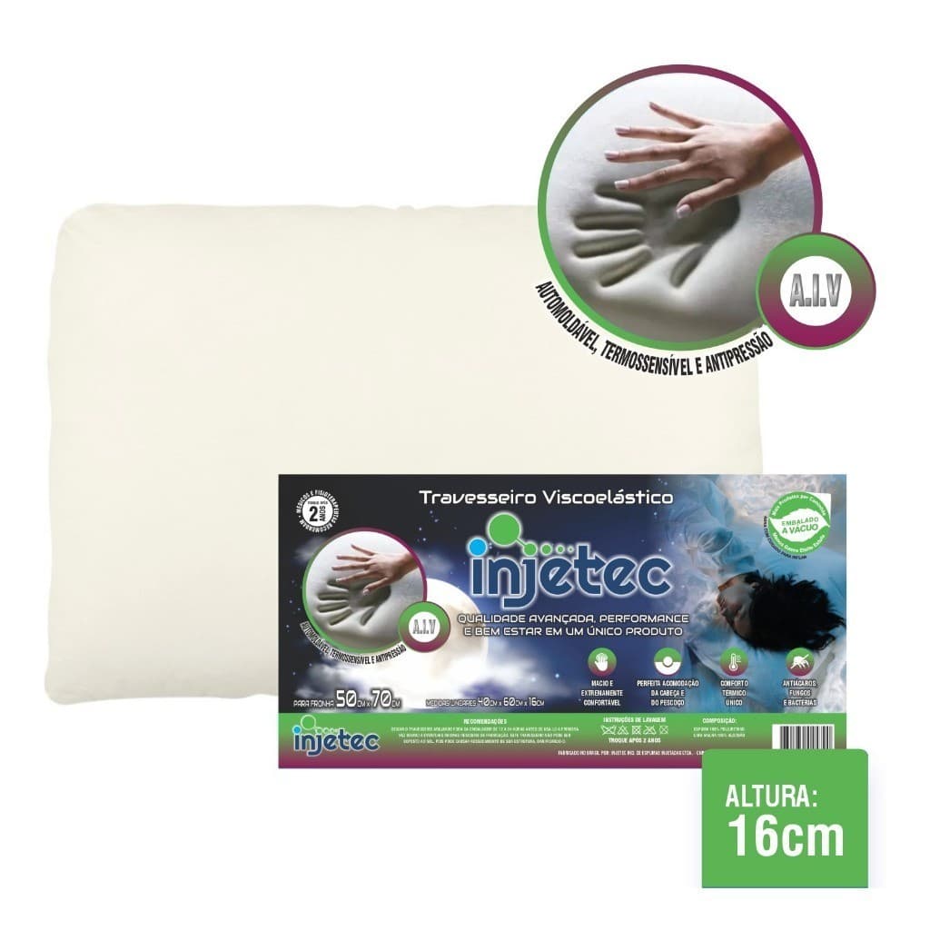 Travesseiro Viscoelástico (NASA) - Injetec - Super Conforto (16 cm de altura)