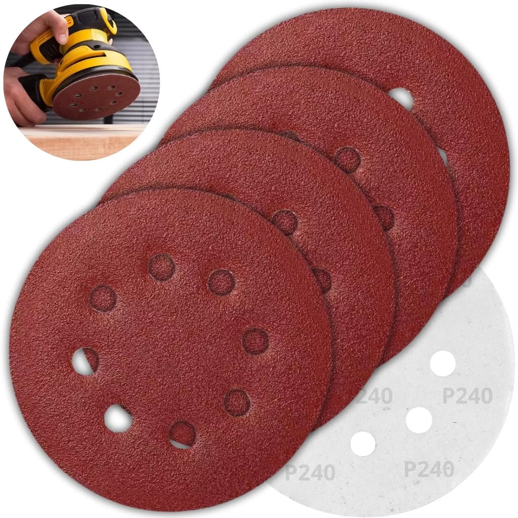 Kit 4 Discos de Lixa Aderente com Furo 125mm Grão 240 Lixa Disco de Velcro Acabamento Fino Marcenaria Casa Pintura