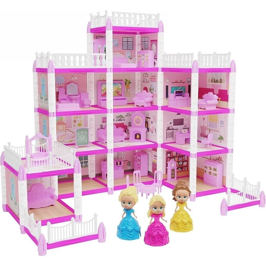 Casinha De Boneca Castelo Da Princesa 240 Peças Com 3 Boneca