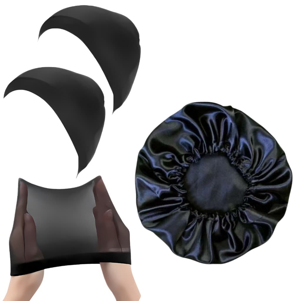 Kit 2 Toucas de nero + 1 Touca de cetim Antifrizz preserva penteado