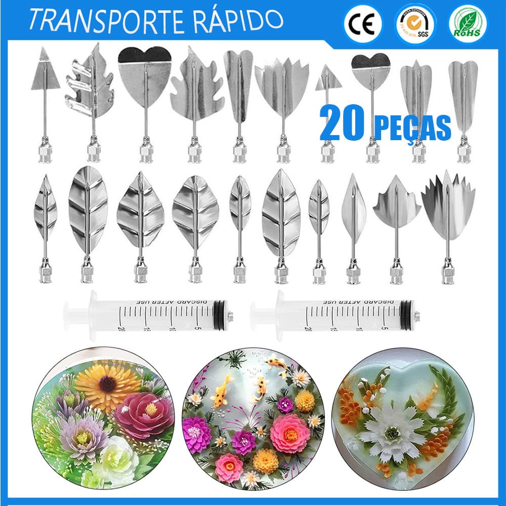 20x seringa de montagem de flores de gelatina 3D agulha de molde de montagem de bolo de pudim bocal de montagem