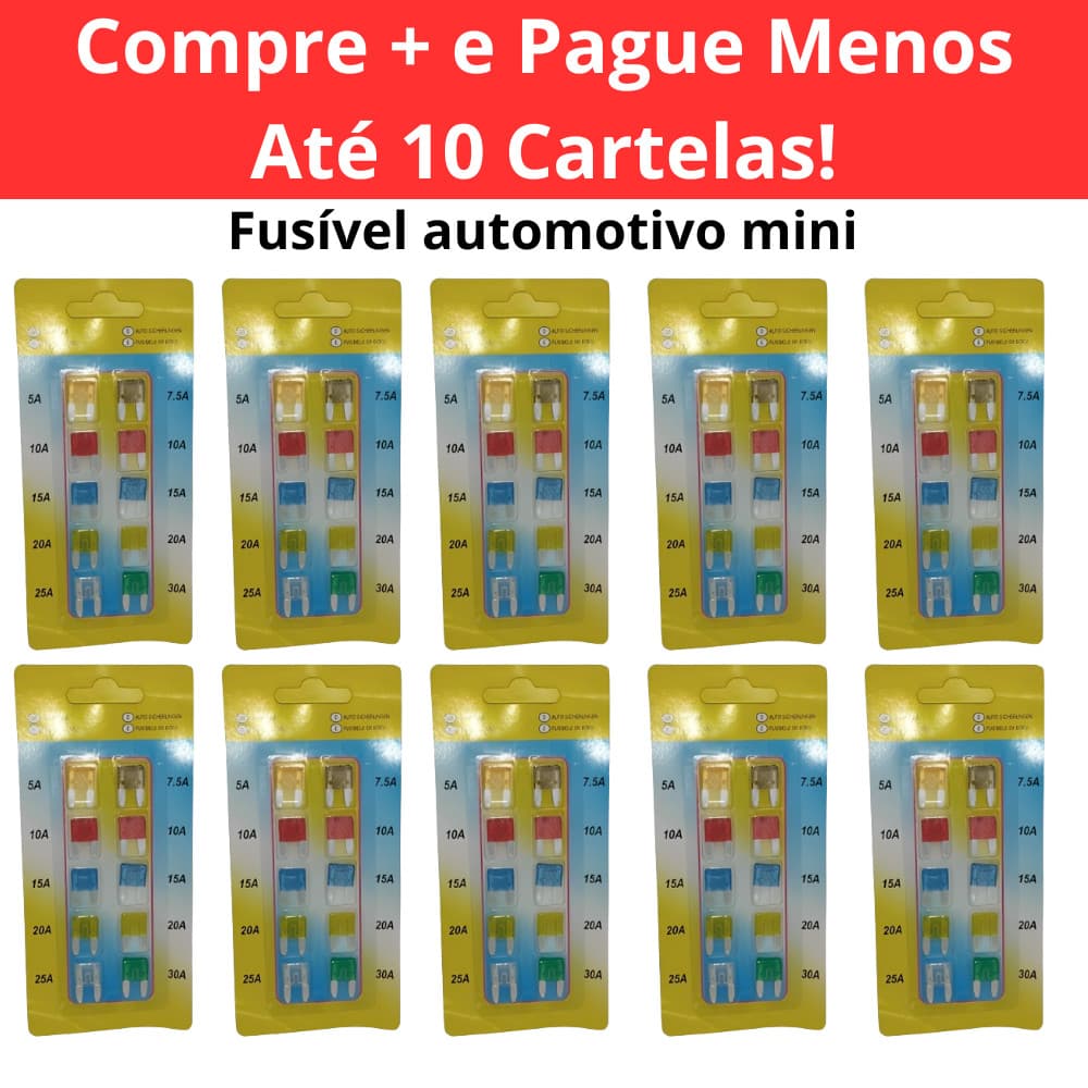 fusivel automotivo mini de 5A á 30A kit cartelas fusivel carro moto