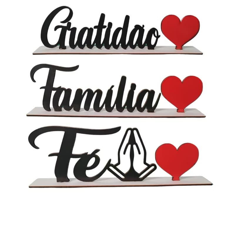 Trio Placa Decorativa Palavra S/ Base Para Decoração Casa Sala [3D]