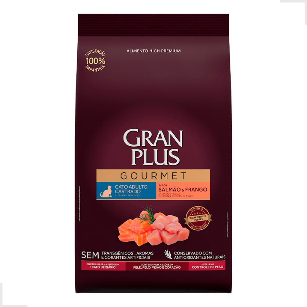 Ração para Gatos Gran Plus Gato Adulto Castrado Salmao Frango 10,1kg