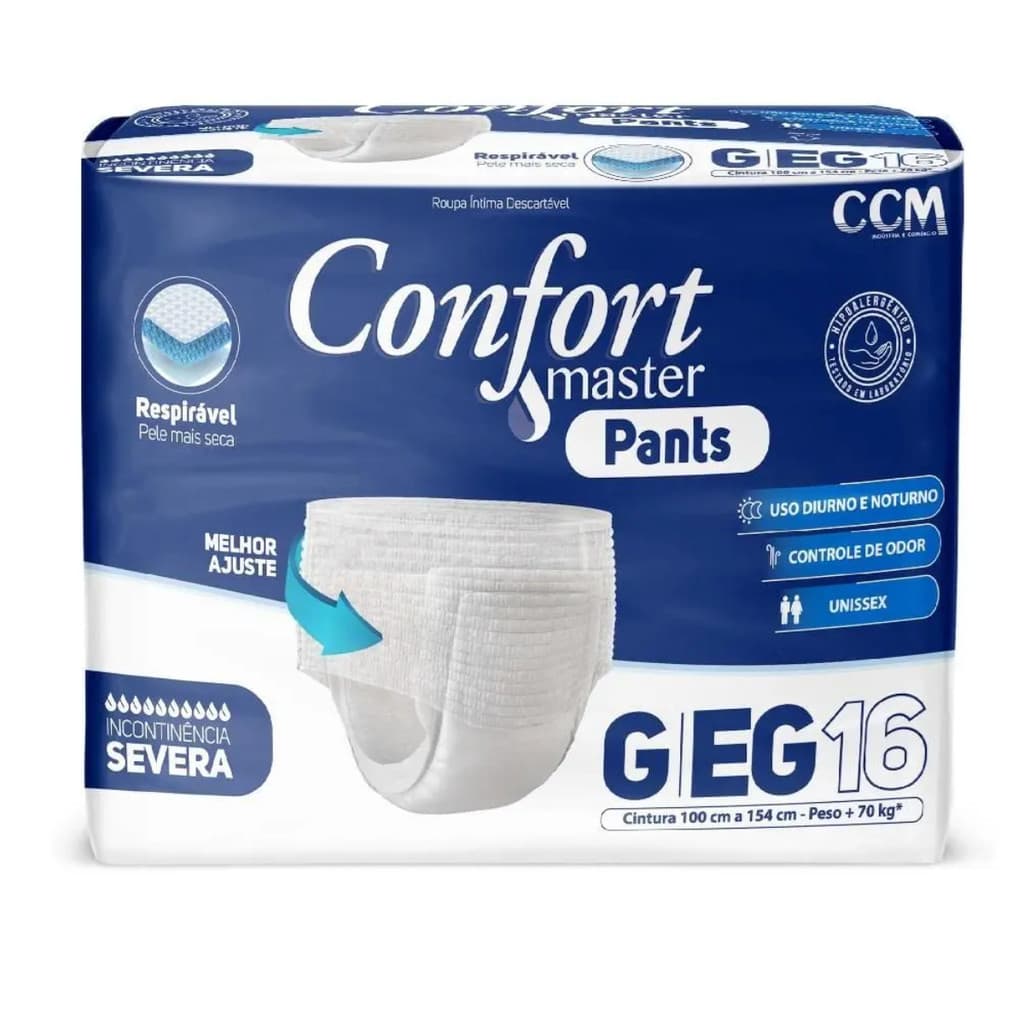 Fralda Calça Descartável Geriátrica Adulto Confort Master Pants - Tamanho G-EG - 16 Unidades