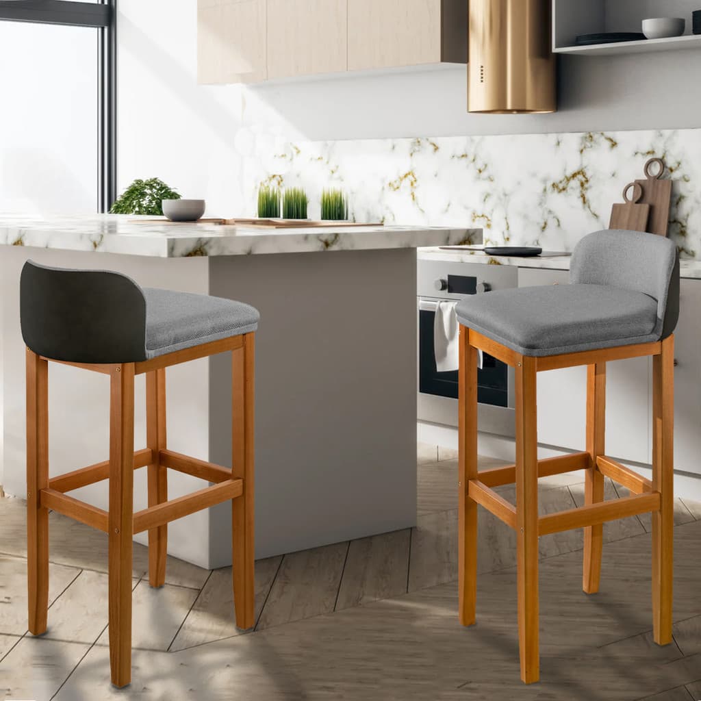 Kit 2 Banquetas Luxo Alta Onix Base em Madeira Maciça Estofado em Linho Com Composê no Corino  Preto