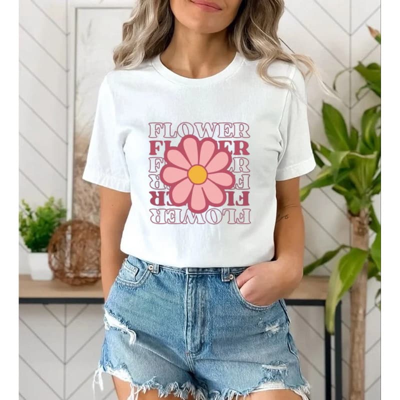 Camiseta Feminina Flor Fofinha Tumblr – Blusa Estampa Flower Algodão Casual