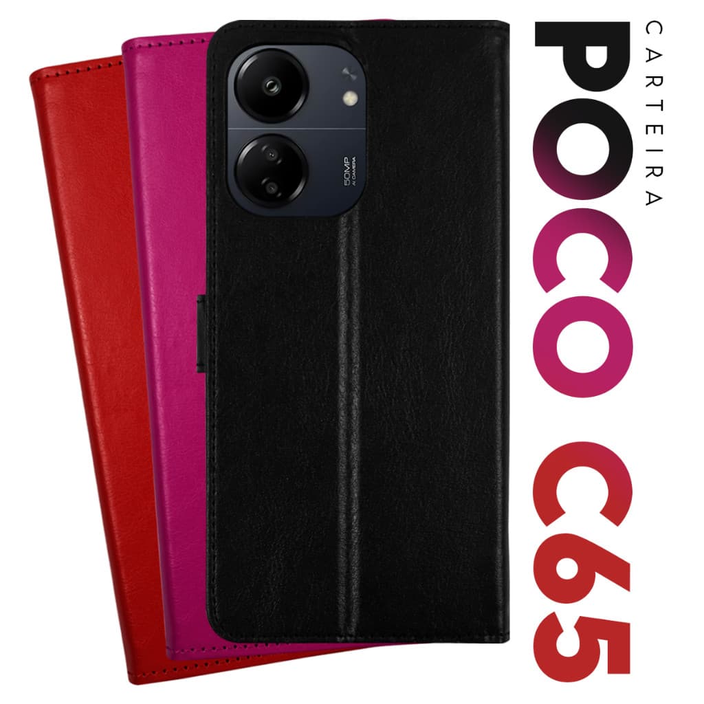 Capa Case Capinha Carteira Flip Cover Couro Para Xiaomi Poco C65 tela 6.74 Porta Cartão e Dinheiro