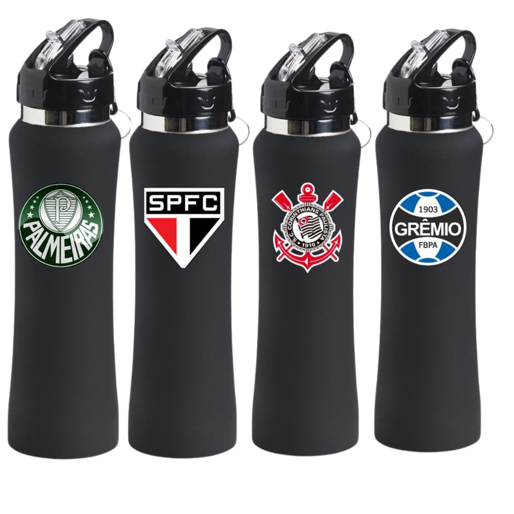 Garrafa Squeeze Inox 600ml Lançamento Academia Esportes Modernidade com seu time do coração varios time