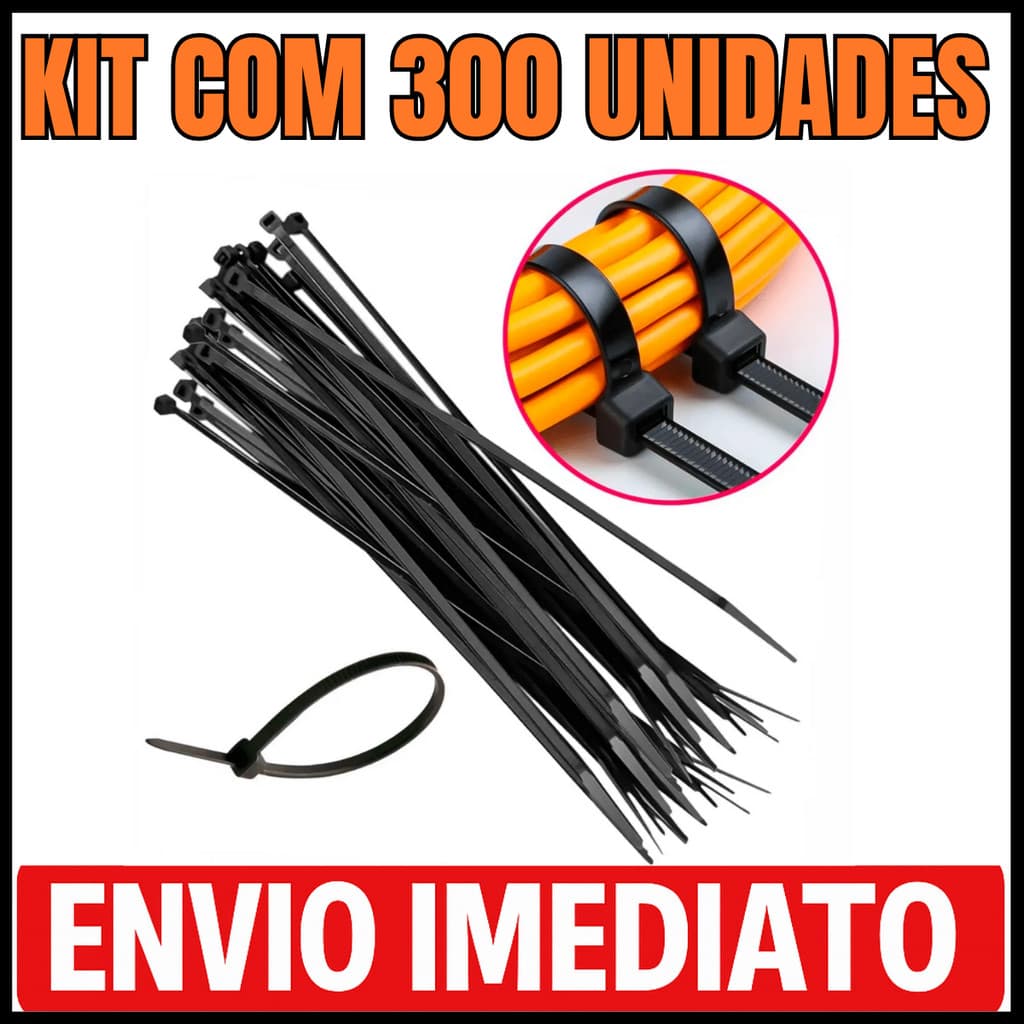Kit 300 Enforca Gato Abraçadeira de Nylon Braçadeira Cintas Plásticas 10cm - 15cm - 20cm